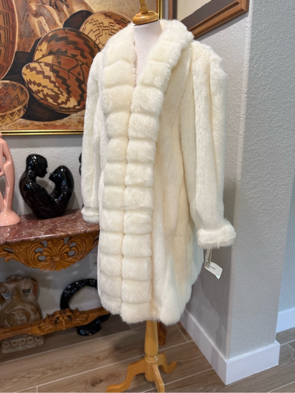 NWT Vintage Oleg Cassini Cream Faux-Fur Pea Coat